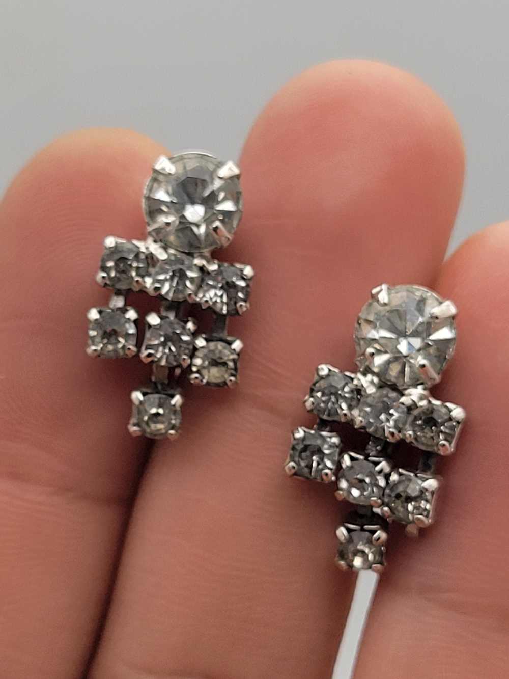 Classic Silver Crystal Drop Stud Earrings - Clear